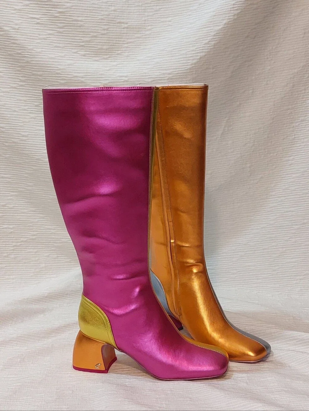 Metallic Two-Tone Knee Boots in Gold, Silver and Pink